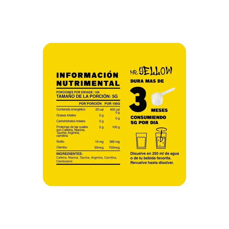 Mr Yellow Oxido Nitrico + Clembu 500g 100 Servs Pre