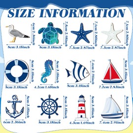 Tradder 36 Pcs Summer Wooden Nautical Ornaments Nautical Hanging Decorations Wood Beach Tree Ornaments Miniature for Home Mini Anchor Life Ring Sea Star Sailboat for Coastal Decor Fishing Net Crafts