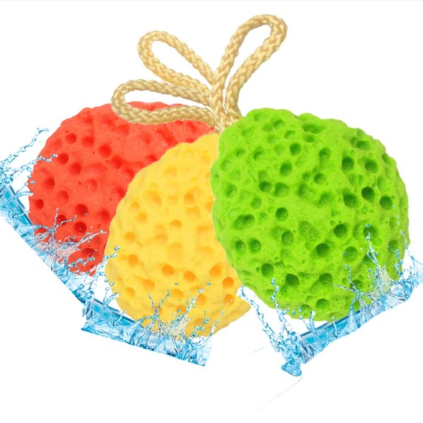 3Pcs Body Bath Sponge, Yellow/Green/Orange Natural Fiber Soft Body Bath