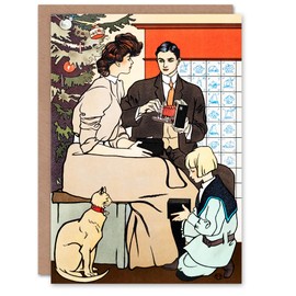 Artery8 Edward Penfield Art Card Vintage Christmas Family Scene