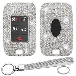 PaierPai Bling Diamond Key Fob Cover Compatible with Land Rover Range Rover Sport Evoque Velar Discovery Jaguar E-Pace F-Pace F-Type XE XF XJ (Silver, Model A)