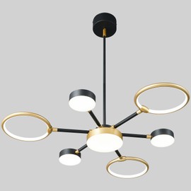zhllmq Modern Chandeliers Light Fixture Black Gold LED Pendant Light Modern Farmhouse Black Sputnik Chandelier for Dining Room Bedroom Living Room Kitchen Foyer（7-Light）