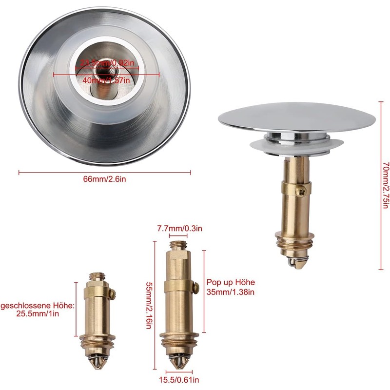 Zhenghebuy Pop Up Sink Plugs,Pop Up Click Clack Plug,Bathroom Sink