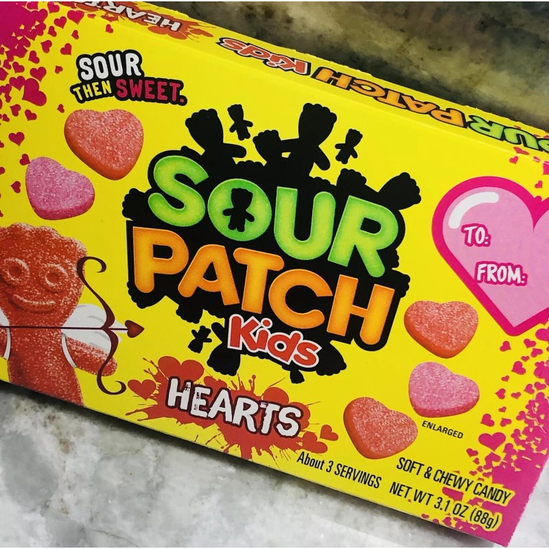 Sour Then Sweet Sour Patch Kids Hearts. 3.1 oz. Soft/Chewy