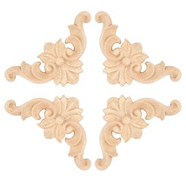 SUPERFINDINGS 10pcs Wood Applique Frame Corner Carving Decoration Wood Carving Decoration Decoration Wood Door Wall Window Decoration Home Decor Unpainted 42x87x7mm