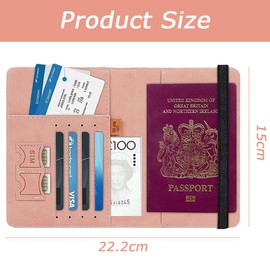 2 PCS Passport Holder with SIM Slot, RFID Passport Cover Wallet, PU Leather Passport Book Card, RFID Blocking Travel Wallet, Things Protector for Family Travel (Pink+Black)