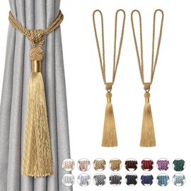 Pretty Jolly 2 Pack Long Tassel Curtain Tiebacks Handmade Braided Rope Knot Drape Tie Backs European Style Decorative Curtain Holdbacks for Home & Office Window Drapery (Bronze)