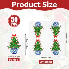 Epakh 50 Pcs Chinoiserie Christmas Tree Cocktail Napkins Disposable Paper Beverages Napkins with Christmas Tree Bow Blue and White Porcelain Print for Xmas Holiday Kitchen Table Decoration