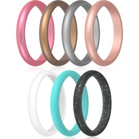 ThunderFit - Anillo de boda, silicona fina y apilable, para mujer, 2.5 mm de ancho y 1.8 mm de grosor, Gris, Mujer Plata, Negro Purpurina, Verde azulado, Blanco, Pistola Metal, Rosa Metal, Oro Rosa, 8.5 - 9 (18.9mm)