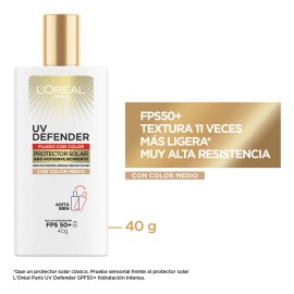 Loreal Paris Uv Defender Fluido Tono Medio Protector Solar Diario Fps50 Con cido Hialurnico, Hidrata, Previene Lneas De Expresin Y Protege De Rayos...