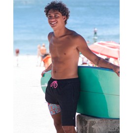 maamgic Mens Swim Trunks with Compression Liner 9 Inch Stretch Quick Dry Swim Shorts with Zipper Pockets Swimwear Geometrical Black XX-Large