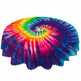 AOYEGO Tie Dye Colorful Table Cloth Rainbow Swirl Bright Colors Spiral Fashion Round Tablecloth 60 Inch for Dining Room, Party, Banquet