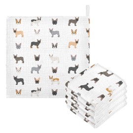 vvfelixl Baby Cotton Washcloths Different French Bulldog Infants Bath Towel for Unisex Puppy Face Towels for Newborn, Natural Baby Wipes Delicate Skin, 11.8 X 11.8 inch, one sizex5