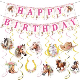 Dncvb Horses Birthday Decoration Party Hanging Swirl Horse Garland Children's Birthday Pink Birthday Decoration Girls Horse Happy Birthday Banner Decoration Spirals Birthday for Girls