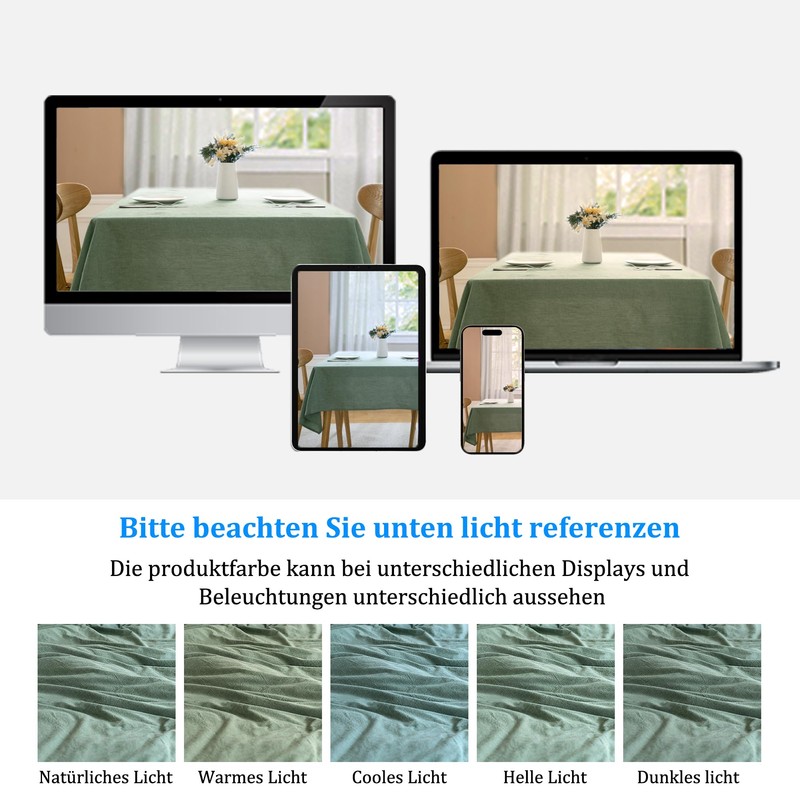 ATsense Tablecloth, green, linen look, 100% washed cotton, square, 140