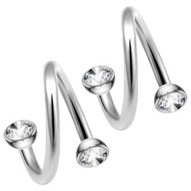 2pc Crystal CZ Twisted Barbell 16g Spiral Twist Earrings Cartilage Lip Ring Twister 8mm