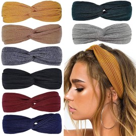 MKUCCD Headbands for Women Twist Knotted Women Head Bands Boho Stretchy Hair Bands Non Slip for Girls Criss Cross Turban Plain Headwrap Yoga Workout Vintage Hair Accessories, Solid Color