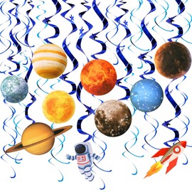 Space Party Decorations, Kaluofan 30Pcs Space Birthday Decorations, Hanging Planet Swirls Party Decor supplies, Space Themed Birthday Party Planet Decorations, Galaxy Room Decor Space Room Decor