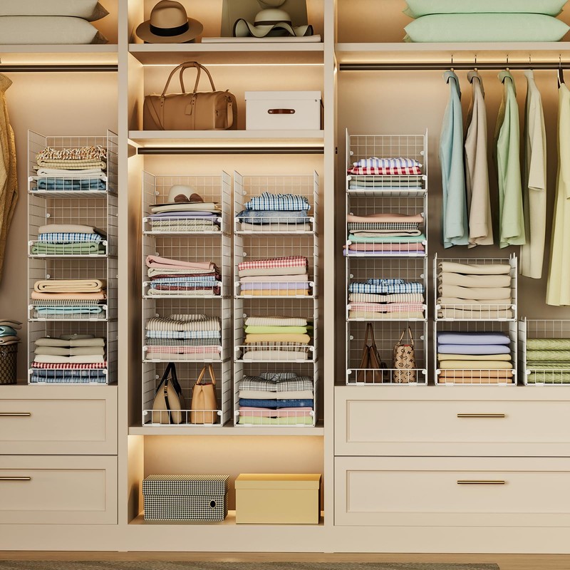 Stackable Closet Organizers and Storage - 4-Tier Stackable Storage Bins,