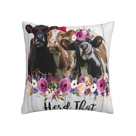 VARUN Throw Pillow Covers Cow Funny Heifer with Floral Design Square Pillowcase for Home Decor Sofa Car Bedroom Pillow case 18x18inch