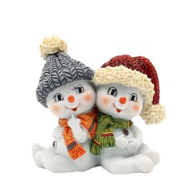 Pair of Snow Children Set of 2 with Hat and Scarf in Red, Grey, Orange and Green, Sitting L/W/H 5.5 x 3.5 x 5.5 cm