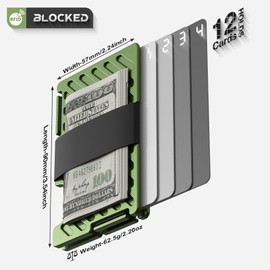 MIFANYO Men Minimalist Wallets, Metal Card Holder with Money Strap, Slim Card Holder Men, RFID Protection Wallet, Front Pocket, Army Green, L10, L-Army Green-Black, Classic