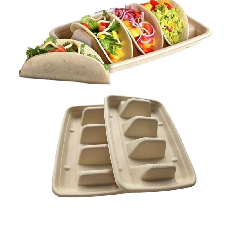 Ebonee Disposable Taco Holders with 3 Dividers, Paper Taco Plates