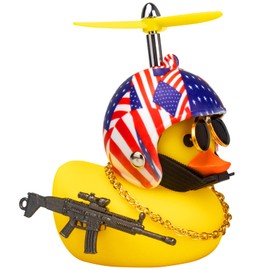 wonuu Rubber Yellow Duck Car Ornaments Cool Duck Car Dashboard Decorations with Propeller Helmet Sunglasses (Flag-Yellow G)