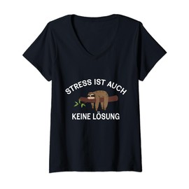 Stress is also no solution funny sleeping sloth V-Neck T-Shirt