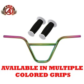 ALTA BMX CHROMOLY Z-Bar Handlebar OIL SLICK W/ 2-Tone White MUSHROOM BMX GRIPS. - Handlebar W/ White/Yellow Grips