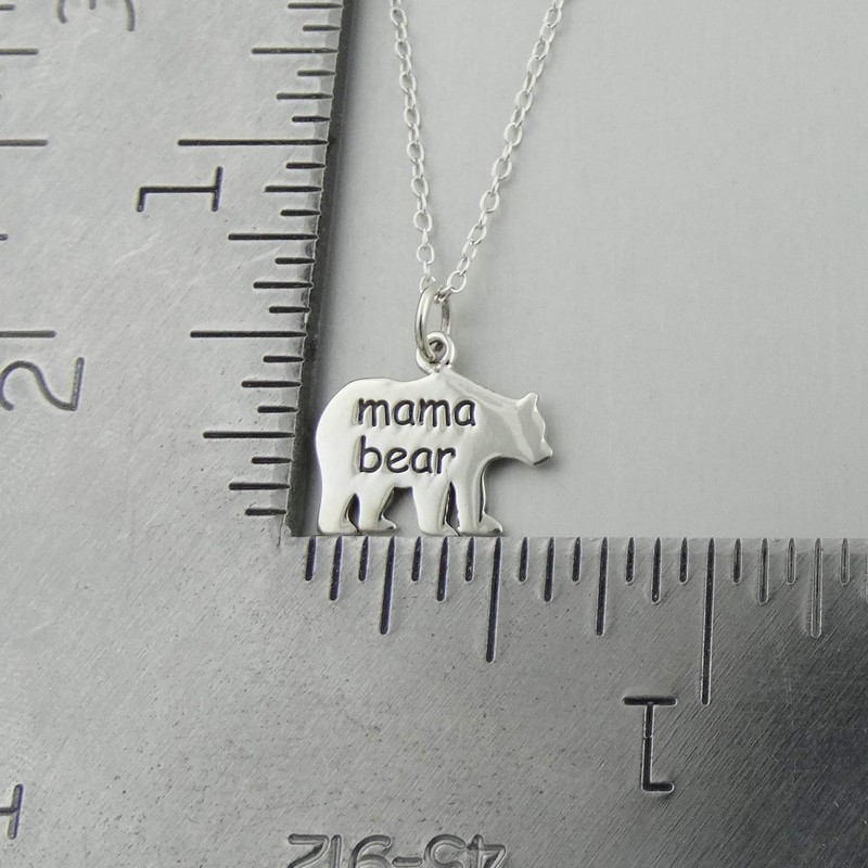 Sterling Silver Mama Bear Pendant Necklace, 18" Chain, Mom Mother's