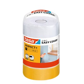 tesa Easy Cover Perfect+ Refill M - 2in1 Masking Film with Painter's Tape made of Washi Paper - for masking and covering during painting work - 33 m x 55 cm