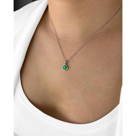 DANIEL CLIFFORD 'Alexis' Women's Necklace 925 Silver Pendant Crystal Green Filigree Silver Chain Small Stone Square Thin Chain Crystal Pendant, Sterling Silver, Cubic Zirconia