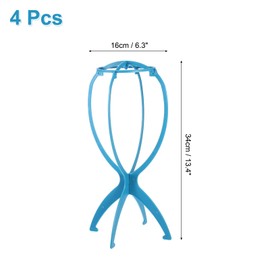 sourcing map 4PCS Wig Stand, Portable Wig Head Stand Collapsible Wig Holder for Multiple Wigs, Wig Display Stand Tool Travel Wig Stand Short Hair Extensions Stands, Blue