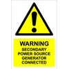 Secondary power source generator connected, warning sign - 1mm flexible Plastic sign (300mm x 200mm)