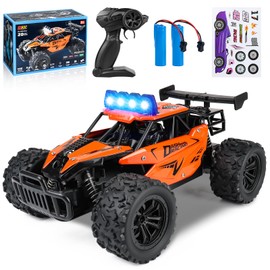 Joellfuner Remote Control Car, 2.4GHz 1:16 Offroad Monster RC Truck, 2WD 20 km/H RC Car with Four Colour LED Light, RC Truggy with High and Low Gears for Children from 3 Years