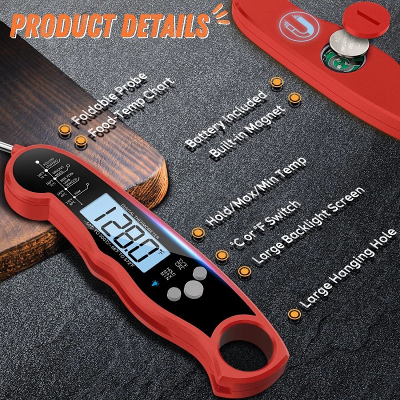 ImSaferell Ultra Fast Meat Thermometer Red Black Waterproof Accurate Temp