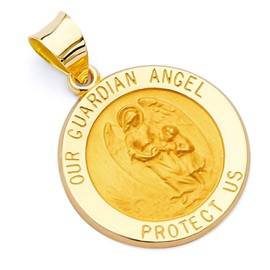 14k REAL Yellow Gold Hollow Religious Our Guardian Angel Charm Pendant