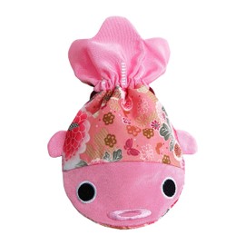 BARbee Japanese Chirimen & Kimono Print Fabric Goldfish Drawstring Pouch Coin Purse Cosmetic Jewelry Key Travel Storage Bag for women accessory with Studs Clamp Hair Clip Christmas Gift (Large, Pink)