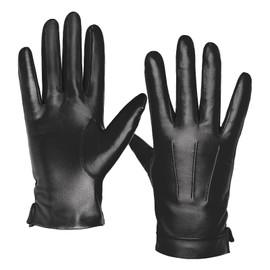 Harssidanzar Men's Leather Gloves Cashmere Lined Warm Touchscreen Gloves SM052EU, black
