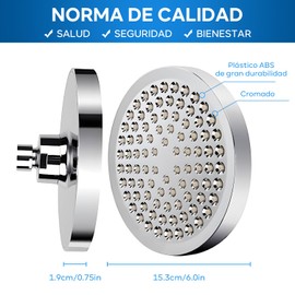 Cabezal de regadera,Cabeza de Ducha de Lluvia de Alta Presión para el Baño,6 Pulgadas Regadera Alta Presion,Ángulo Ajustable,Boquilla de refuerzo de silicona antiobstrucción,Regaderas para Baño(cromo
