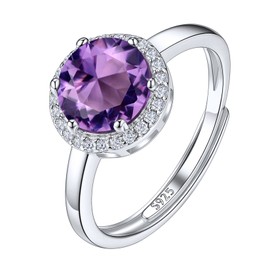Suplight Sterling Silver Rings Amethyst Crystal February Birthstone Rings for Women Wedding Gifts