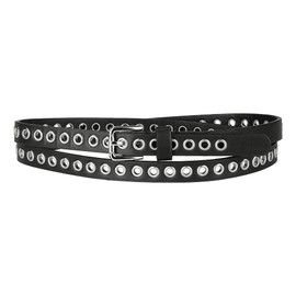 Allegra K Grommet Belt Leather Skinny Thin Waist Belts for Women Punk Rock Style 104.5cm/41.14'' Black