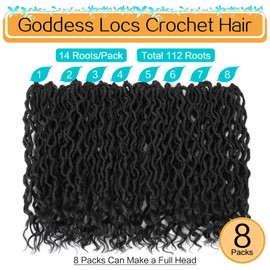 Karida Goddess Locs Crochet Hair 14 Inch, 8 Packs Upgraded Crochet Hair for Black Women, Pre Looped Crochet Faux Locs With Curly Ends (14 Inch (Pack of 8), 1B#)