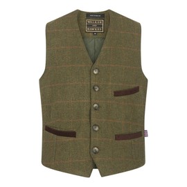 WALKER AND HAWKES - Men's Derby Tweed Alcott Waistcoat - Dark Sage - 2XL