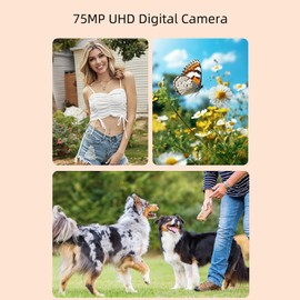 5K HD Digital Camera, 75MP UHD Digital Camera 18X Zoom AF Autofocus with Flash, 3.0 Inch 180° Flip HD Screen WiFi Cameras for Photography and Video, Compact Vlog Travel Camaras (64GB)