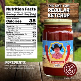 Kent Rollins Cowboy Spicy Ketchup - Gluten Free Mild Spice Tomato Ketchup with Hatch Valley Red Chile Peppers & Tomato Paste for Burritos, Chicken Tenders, Burgers, Onion Rings & More - 16 fl oz