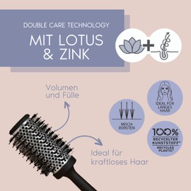 PARSA Beauty Professional Active Ingredient Brush Lotus + Zinc (Volume Round Brush 44 mm) - Hair Brush for Care and Extra Volume - Hair Brush Curly Hair - Hair Brush Long Hair