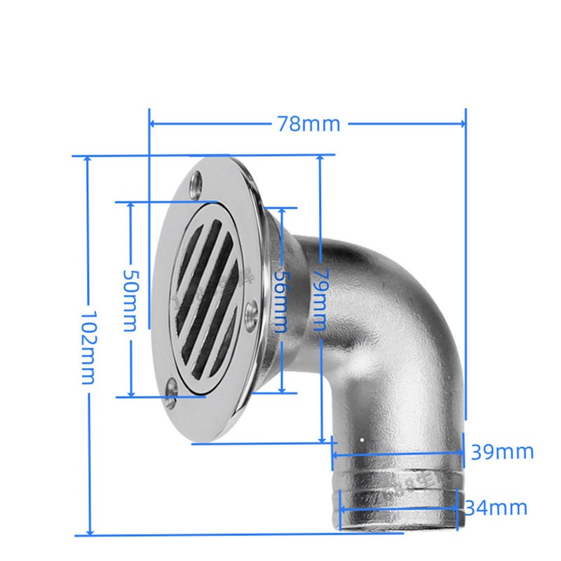 Boat Deck Drain 90 Degree Elbow 316 Stainless Steel Split