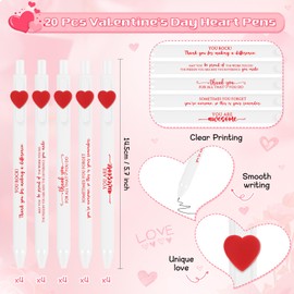 Jetec 20 Sets Valentine's Day Pens Bulk Heart Employee Appreciation Gifts Inspirational Quotes Ballpoint Pen with Thank You Cards Funny Pink Valentine Favors for Staff Teacher Nurse Office Supplies